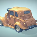 Orange Vintage Cartoon Style Car With Hood Scoop And Round Headlights