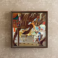 Vintage Figure Painting of Girl Reading Book in Room with Green Wall and Table Lamp