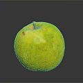 Fresh Yellow Green Apple with Brown Stem on Smooth Dark Surface