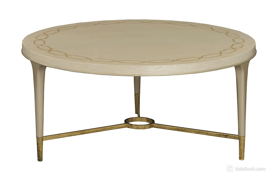 Elegant Round Coffee Table With Patterned Top And Gold Metal Frame 3d model