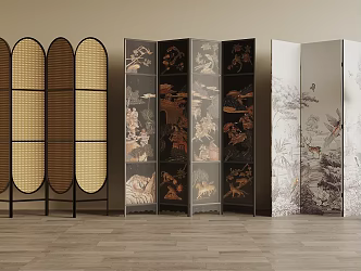 Middle Antique Screen Rattan Screen Landscape Painting Screen 3d model