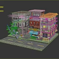 Multi Story Residential Buildings With Colorful Roofs Balconies Storefronts And Street Tree
