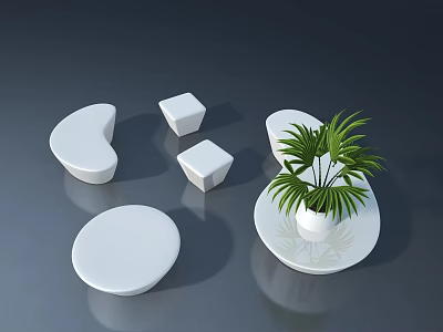 White Hinged Door With Geometric Shapes Round Square Semicircular And Plant Decoration 3d model