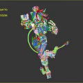 Game and Movie Character 3D Female Model with Mechanical Arms Legs Dynamic Pose and Hat