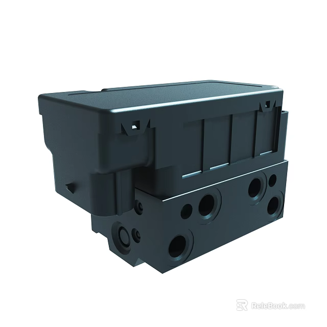 Black Industrial Machinery Component With Multiple Holes And Structural Design 3d model 
