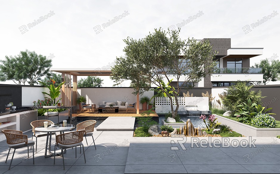 Modern courtyard courtyard landscape model