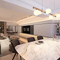 Modern Minimalist Living And Dining Room With Smart TV And Warm Ambient Home Interior Design