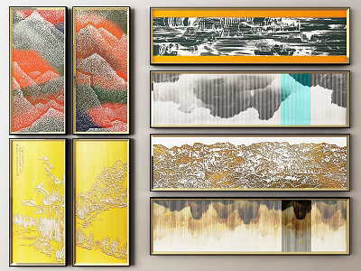 Modern Framed Decorative Artworks With Various Colorful Patterns And Abstract Designs 3d model