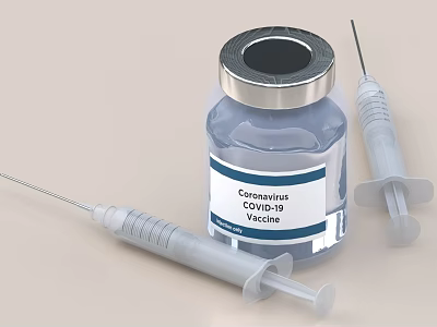COVID-19 Vaccine Vial And Two Medical Syringes As Essential Medical Devices 3d model