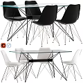 Modern Table and Chair Set with Glass Top Black White Chairs and Metal Legs