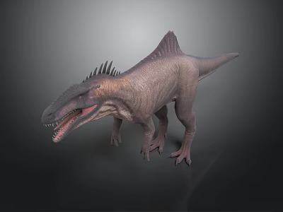 Realistic Dinosaur 3D Model with Spiked Back Open Mouth and Sharp Teeth in Dark Background 3d model