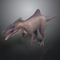 Realistic Dinosaur 3D Model with Spiked Back Open Mouth and Sharp Teeth in Dark Background