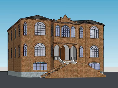 Brick Office Building With Arched Windows Steps And Classical Entrance Design 3d model