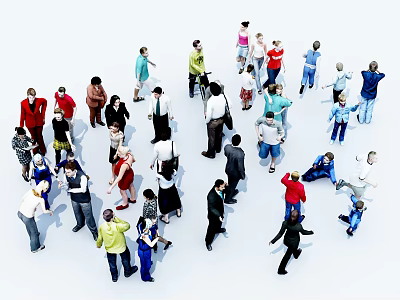 Group of People in Various Poses and Different Activities on White Background 3d model
