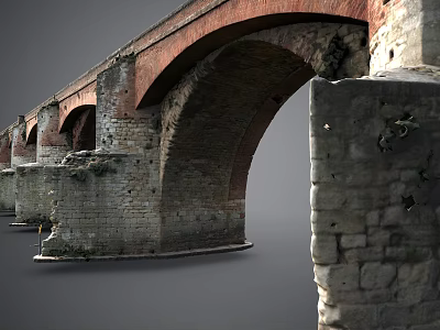 Ancient Stone Bridge With Red Brick Arches And Stone Masonry Piers 3d model