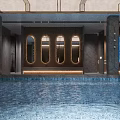 Modern SPA Sauna Interior Design With Swimming Pool Marble Walls And Green Plants