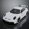White Sports Car With Black Rear Wing Red Wheels And Sleek Design On Reflective Surface