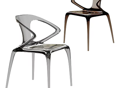 Modern Transparent Acrylic Chair With Curved Armrests And Sleek Slender Legs 3d model