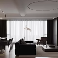 Modern Living Dining Room Interior Design With Black Sofa Coffee Table And Floor Lamp