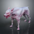 Ferocious Muscular Dog With Sharp Teeth Red Eyes And Pale Pink Skin