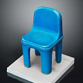Simple Blue Plastic Chair Furniture Placed On White Square Base