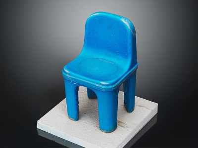 Simple Blue Plastic Chair Furniture Placed On White Square Base 3d model