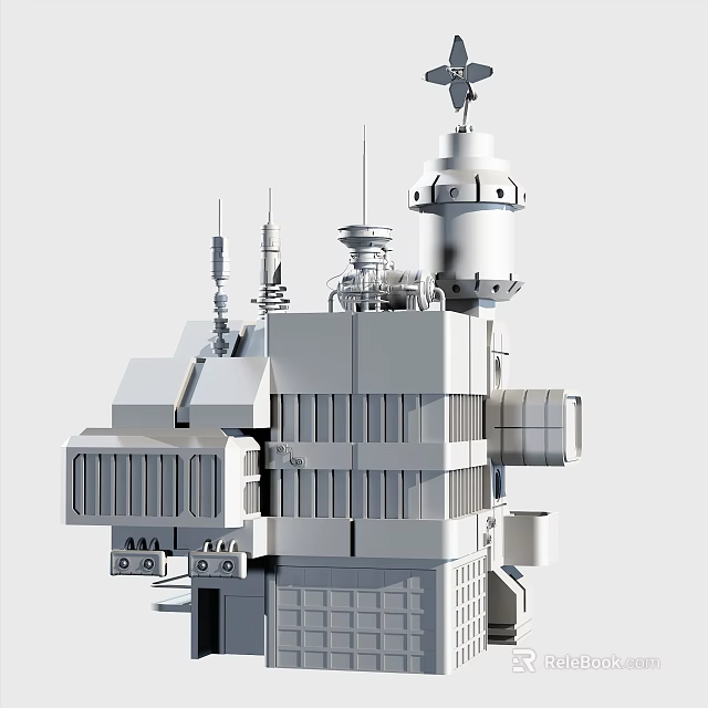 Modern Industrial Architectural Model With Multiple Antennas Pipes And Structural Components 3d model