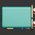 Turquoise Cartoon Style Computer Device With Smiling Face Screen Colorful Buttons BMO Text And Legs