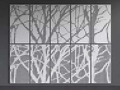 White Wall Panels With Intricate Geometric Line Patterns On Gray Background 3d model
