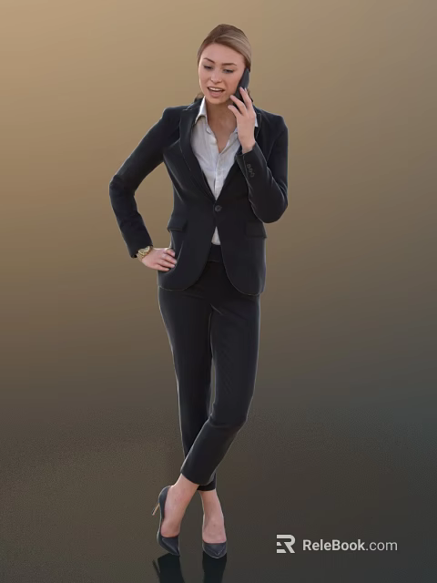 Professional Business Woman In Black Suit And White Shirt With Confident Standing Pose 3d model 