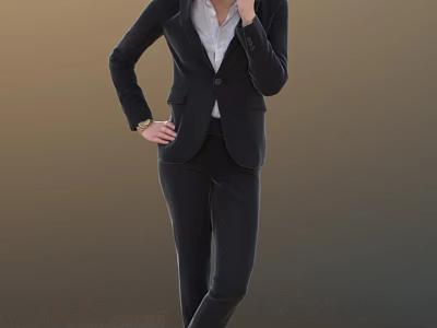 Professional Business Woman In Black Suit And White Shirt With Confident Standing Pose 3d model