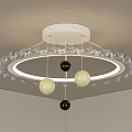 Modern Circular Ceiling Light with Crystal Decorations White Ring Featuring Hanging Beige Dark Brown Spheres 3d model