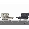 Modern Beige Tufted Lounge Chair With Metal Frame And Black Side Table On Wooden Floor