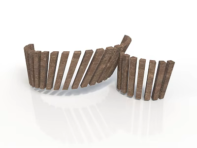Brown Wooden Dominoes as Household Items Arranged in Curved Shape on White Background 3d model