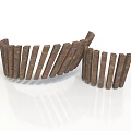 Brown Wooden Dominoes as Household Items Arranged in Curved Shape on White Background