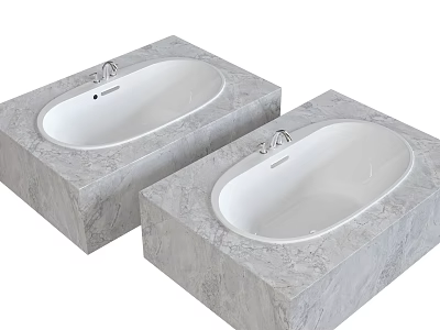 Modern Two White Oval Bathtubs With Marble Bases And Chrome Faucets 3d model