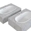 Modern Two White Oval Bathtubs With Marble Bases And Chrome Faucets