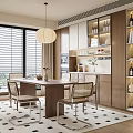 Restaurant Dining Table and Chair Sideboard Chandelier 3d model
