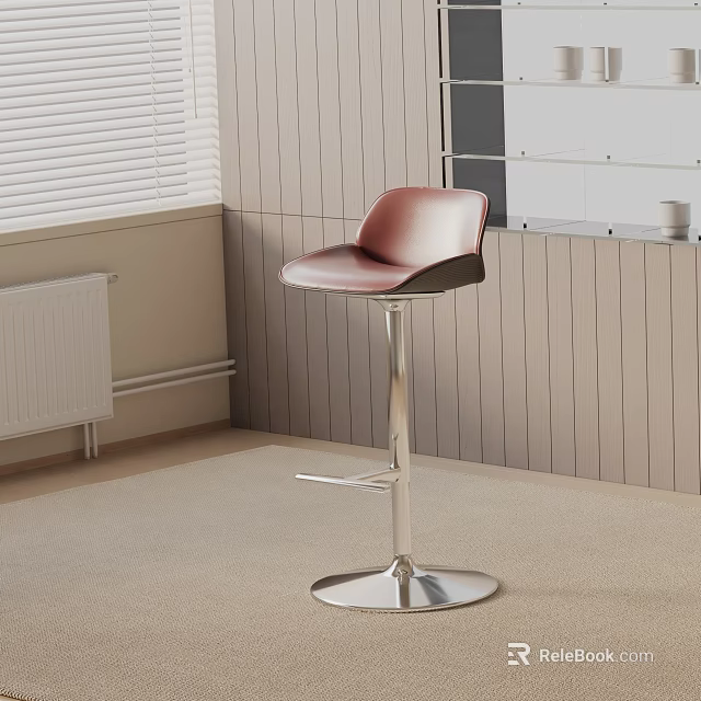 Modern Red Leather Bar Stool with Sleek Metal Legs and Round Base 3d model 