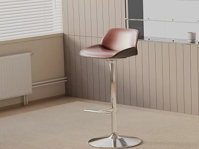 Modern Red Leather Bar Stool with Sleek Metal Legs and Round Base 3d model