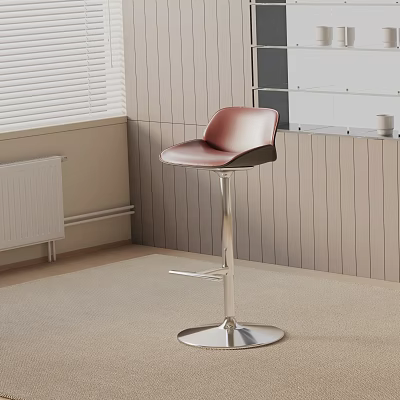 Modern Red Leather Bar Stool with Sleek Metal Legs and Round Base 3d model