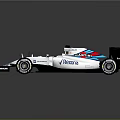 Williams Martini Formula 1 Car Streamlined Body White Blue Red Stripes Large Tires Rear Wing
