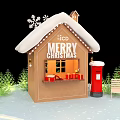 Festive Christmas Gingerbread House Scene With Snowy Roof Red Postbox Bench And Trees