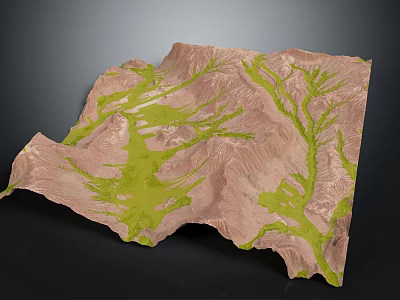3D Terrain Model Featuring Mountainous Landforms Green Vegetation And River Networks 3d model