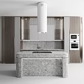 Modern Kitchen Interior Design Featuring Stone Island Counter And Wooden Cabinets