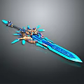 Mythical Blue And Gold Sword With Elaborate Glowing Details And Metallic Finish