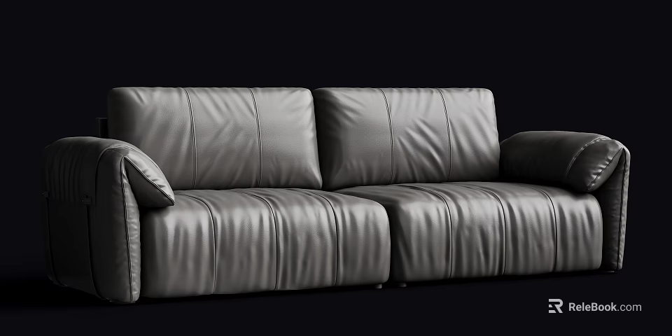 Modern Gray Leather Sectional Sofa With Stitch Details For Living Room 3d model 