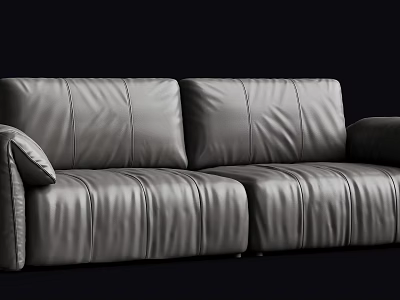 Modern Gray Leather Sectional Sofa With Stitch Details For Living Room 3d model