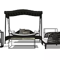 Outdoor Leisure Chairs With Canopy Swing Wicker Seating Coffee Table And Lantern Lamp