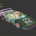 Ferrari Race Car With Silver Teal Body Custom Painted Vibrant Graphic And Stylish Rear Wing